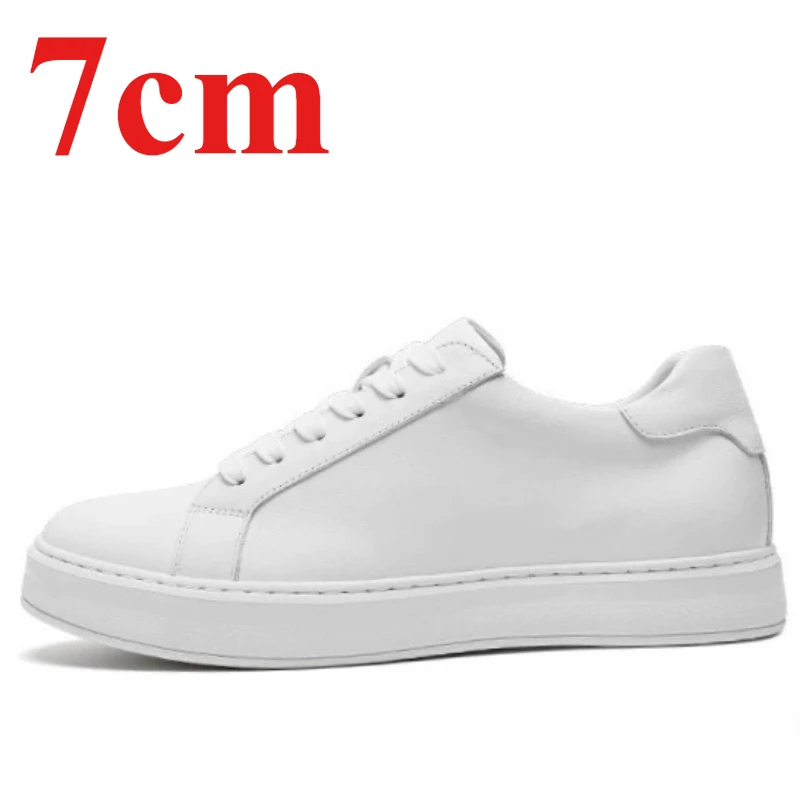 Men's 7cm Height-increasing Little White Shoes Comfortable Lightweight Business Elevator Shoes Genuine Leather Casual Shoes for