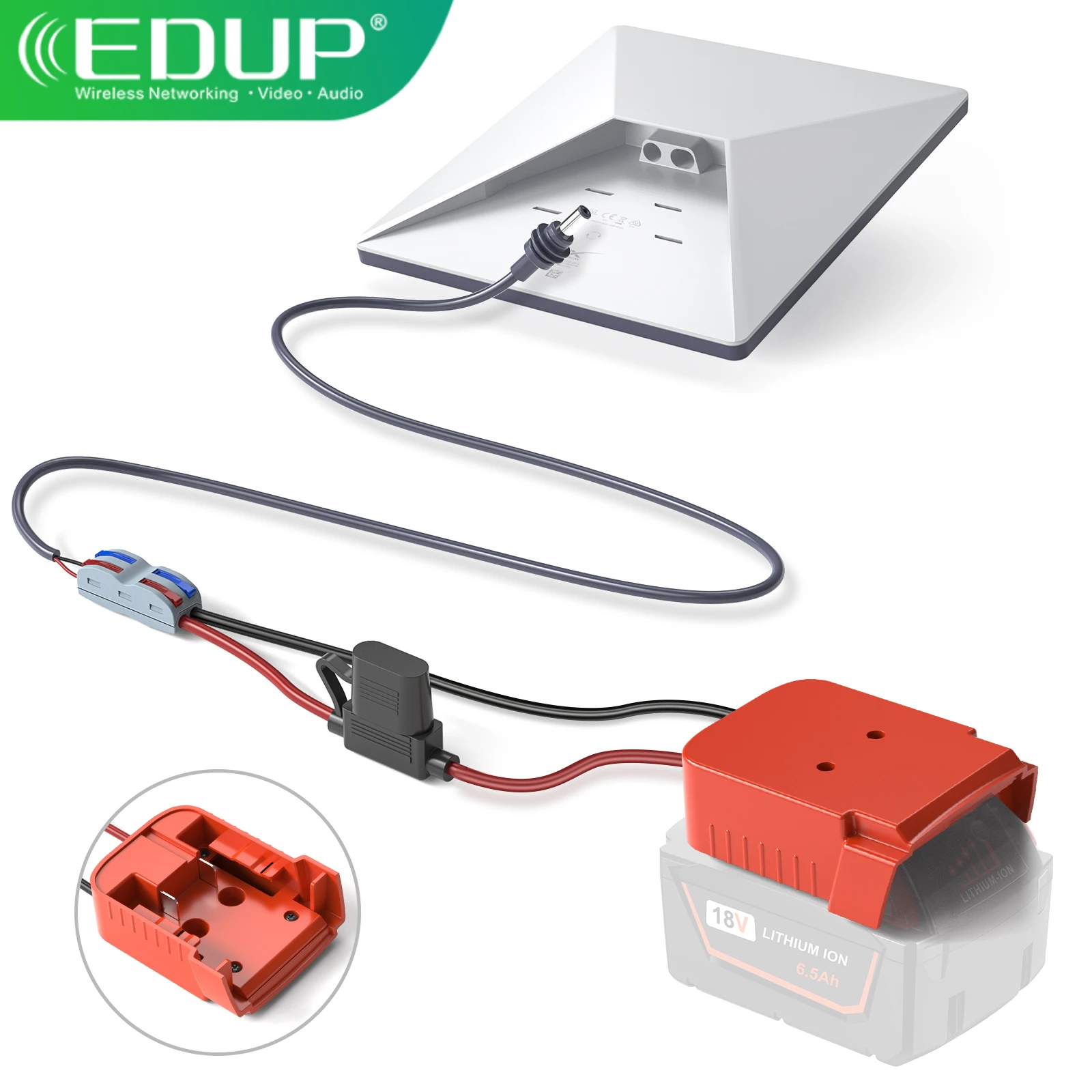EDUP SK0108 Milwaukee 18V Starlink Mini DC Power Cord Durable for Milwaukee Batteries with Fuse Wire Terminal for Starlink Mini