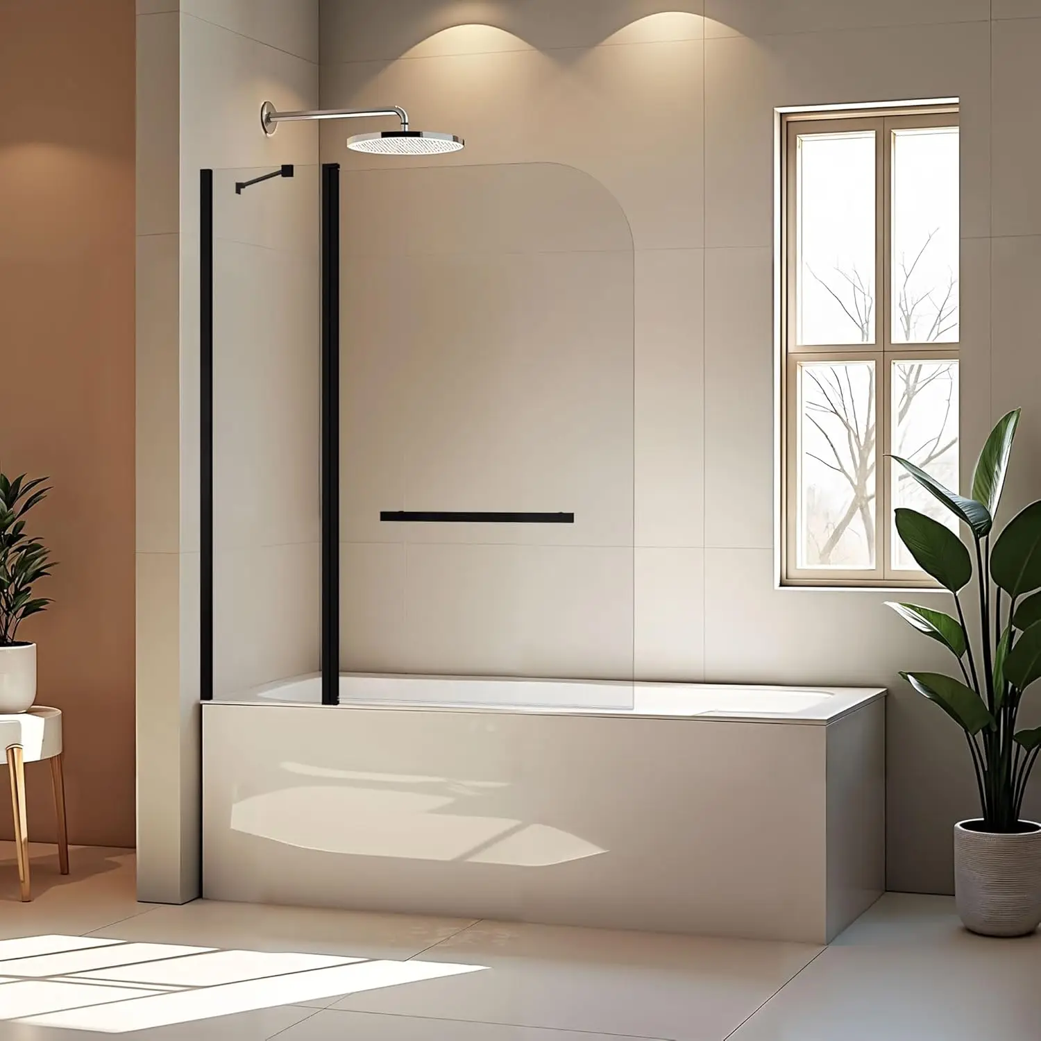 

48" W x 58" H Bathtub Shower Door, Frameless Glass Shower Door with 1/4" (6mm) Clear Tempered Glass, Chrome Finish Shower Glass