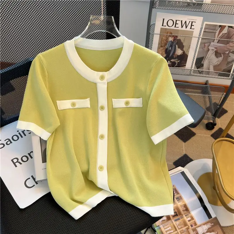 2024 Summer New Icy Silk Short Sleeve T-shirt Women Loose Belly-Hiding Age-Reducing Top Korean Women Clothes