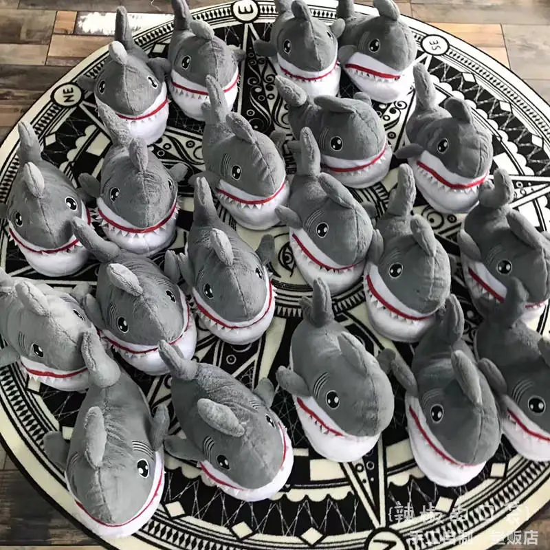 Funny Shark Plush Warm Slippers Women Winter Shoes Cartoon Shark Fur Shoes Lovely Indoor Slippers Men Winter Home Shoe