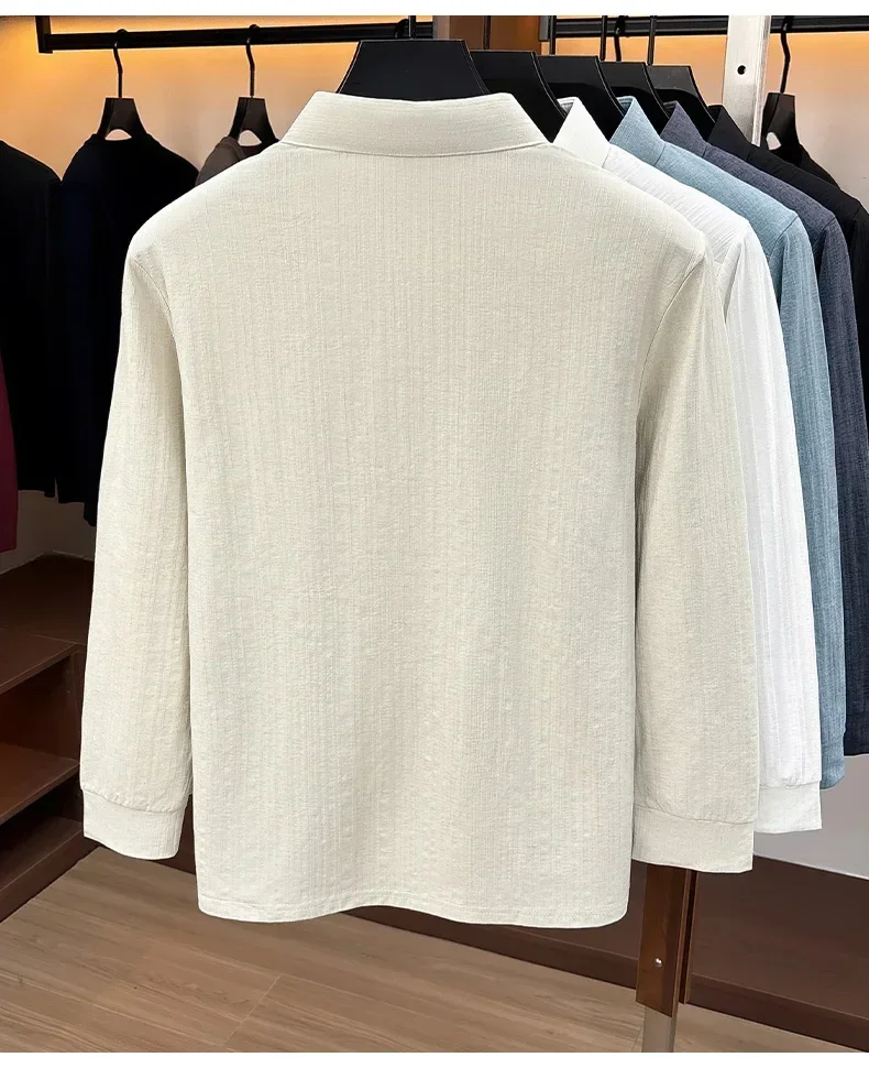 Brandneues Herren-Poloshirt mit Print, Herbst, einfarbig, langärmelig, Arbeitsoberteil, Herren, Business, formelle Arbeitskleidung, Hemden für den Frühling. – Detail 25