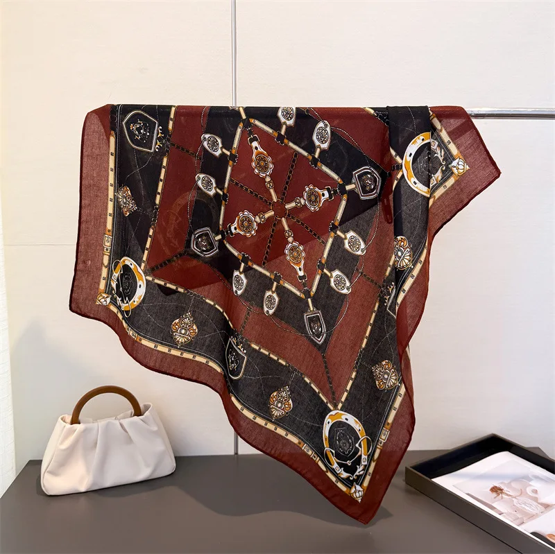 الفاخرة الرجعية 70x70 سنتيمتر مربع وشاح للنساء لينة أنيقة الرقبة شال باندانا طباعة الحجاب أنيق الإكسسوار