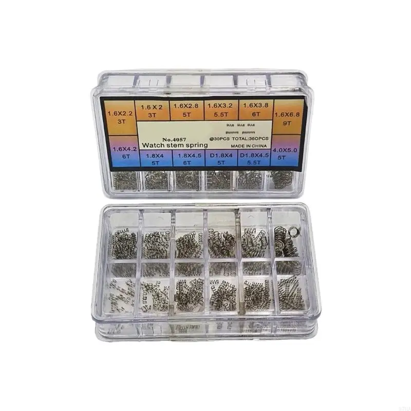 Watch Stem Spring Assortment, 360 Piece Steel Repair Spring in Storage Case, Assorted No.4057 Springs for Watch Repair 87HA