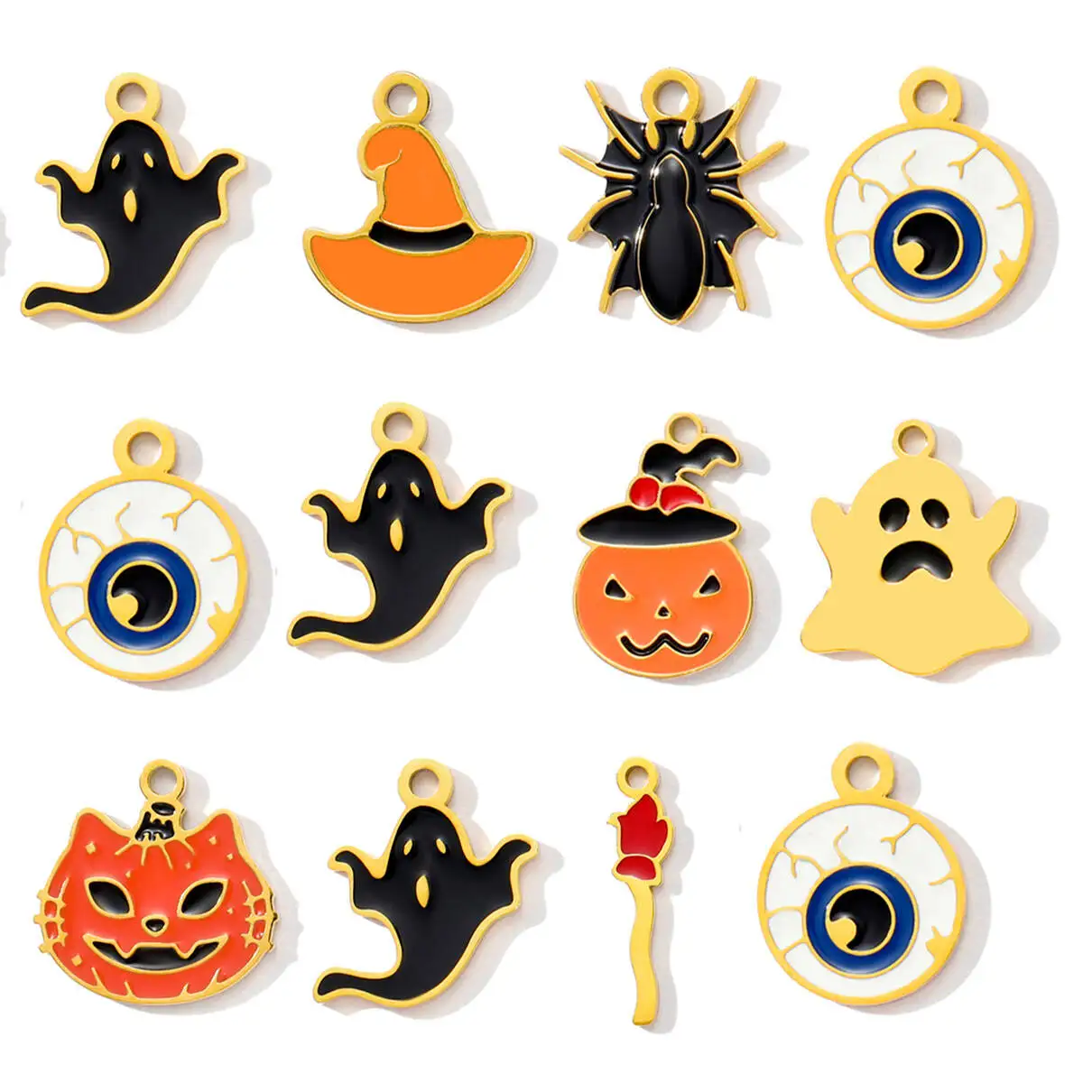 3pcs/Lot Stainless Steel Enamel Pumpkin Ghost Necklace Pendant Mummy Vampire Witch Hat DIY Charms Halloween Owl Jewelry