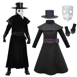 Plague Doctor Cosplay Costume children Medieval Hooded Robe Steampunk Bird Beak Mask Halloween Carnival kids Boys Party Outfits