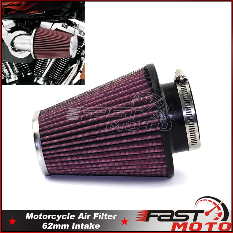Dla Harley Softail Road King FLHR Element filtra powietrza o wysokim przepływie Owalny stożkowy filtr powietrza RC-3680 Wymiana wlotu powietrza 62 mm