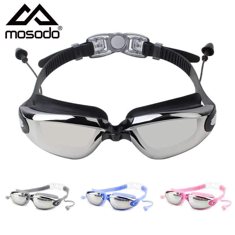 Mosodo Swimming Goggles with Earplug Anti-fog Adjustable Swim Glasses Men Women Adult Silicone Eyewear Optical Diving Glasses