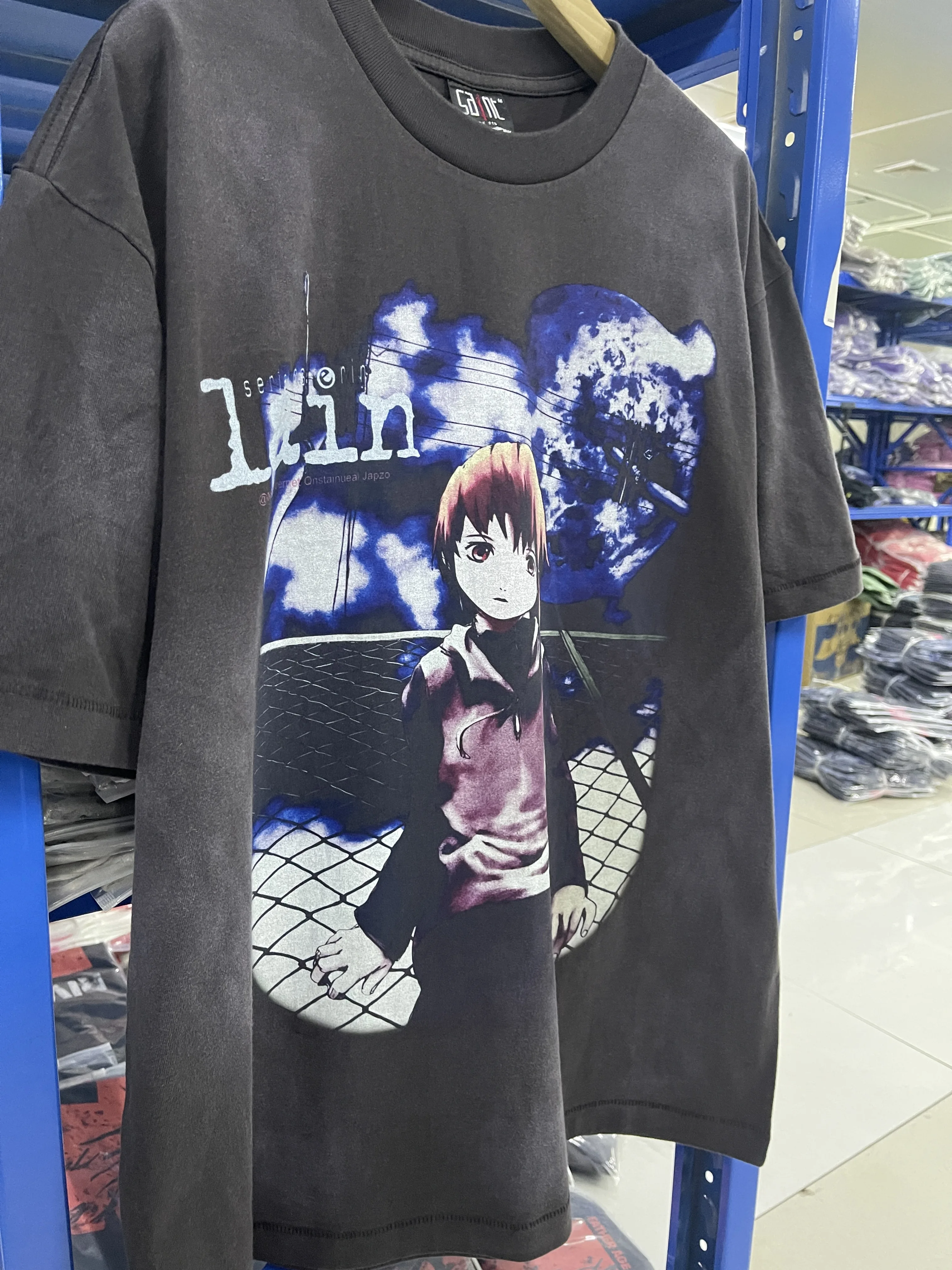 خمر سانت 25SS الصيف المسلسل أنيمي مطبوعة غسلها شارع العليا عادية فضفاض القطن المعتاد تي شيرت العصرية الجولة الرقبة القمم