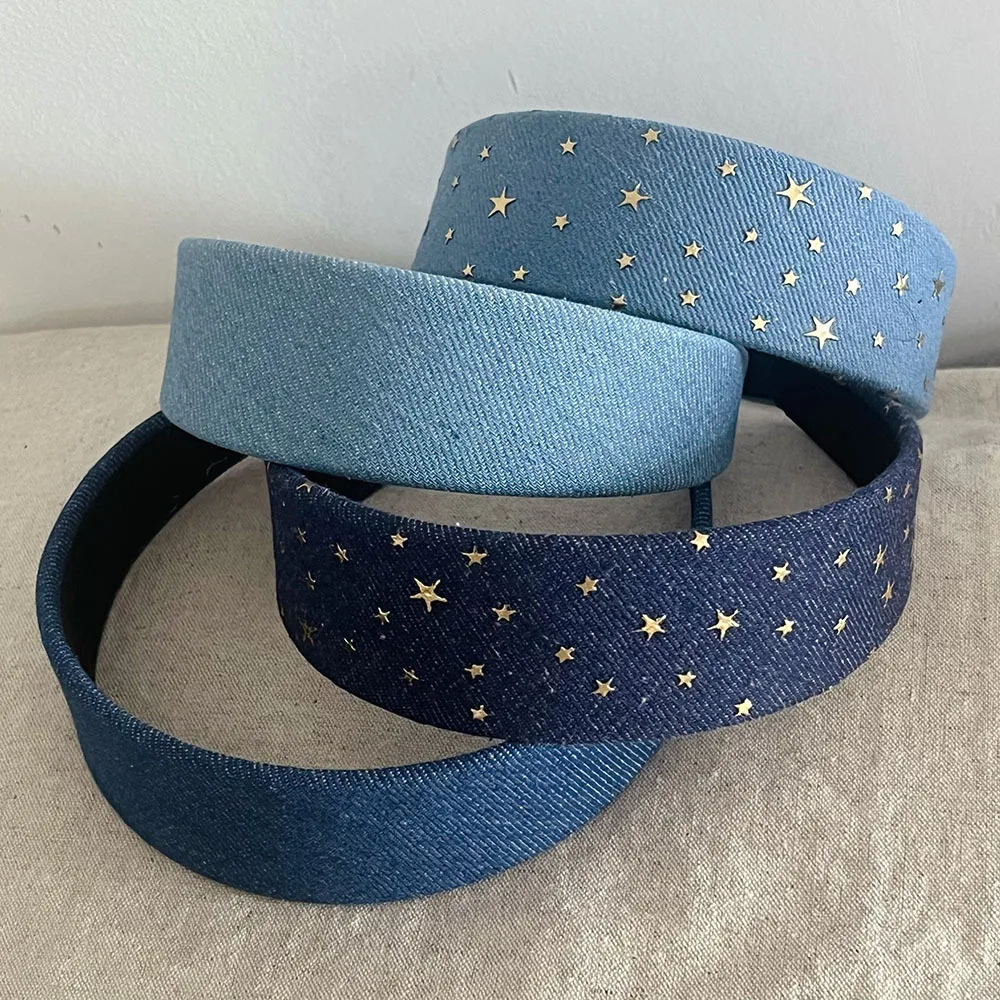 

Golden Star Wide Denim Headband Fashion Hair Accessories for Women Stylish Denim Headpiece Trendy Hairband
