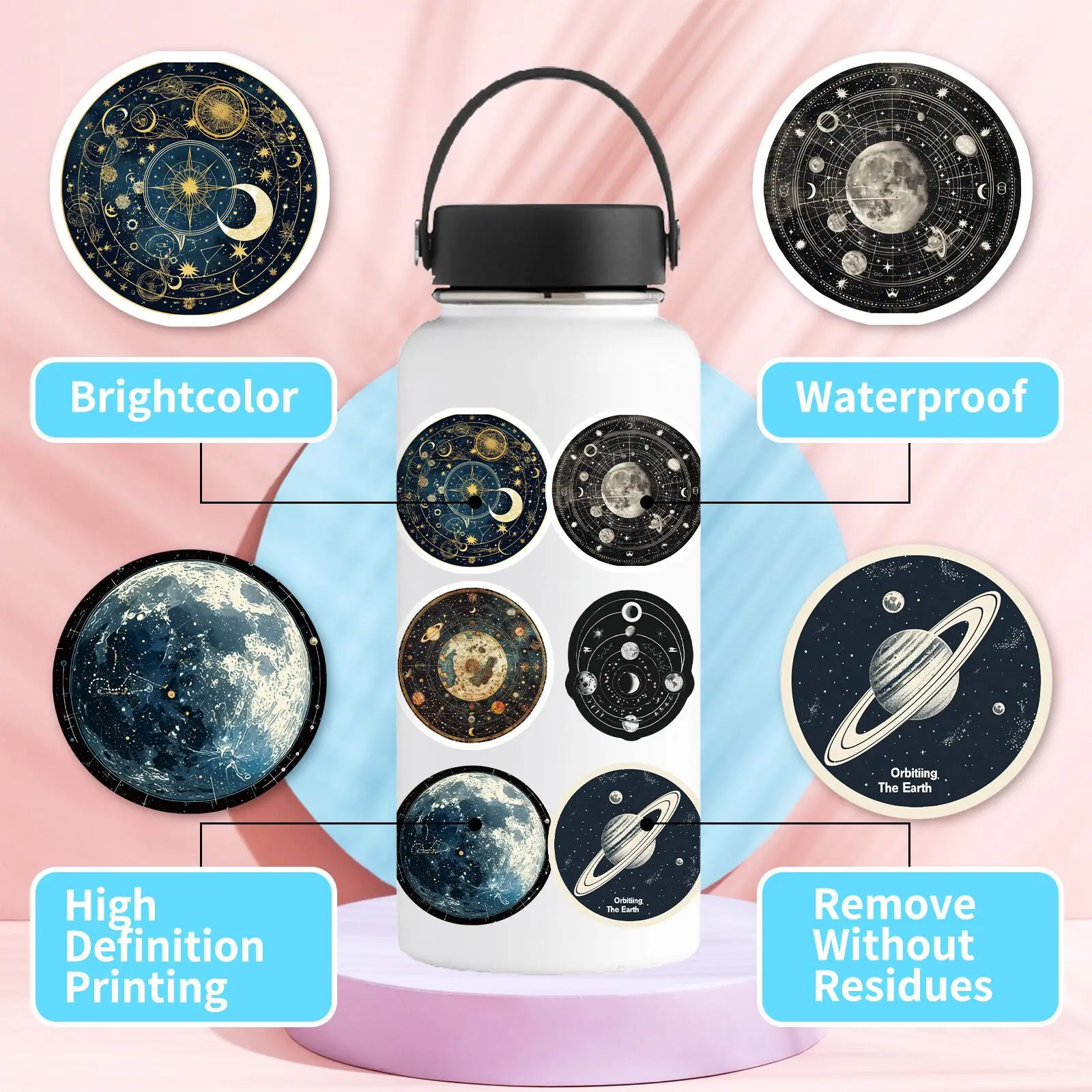 10/50pcs Vintage Astronomy Universe Planets Stickers Galaxy Moon Astrology Aesthetic Decals Laptop Luggage Skateboard Sticker