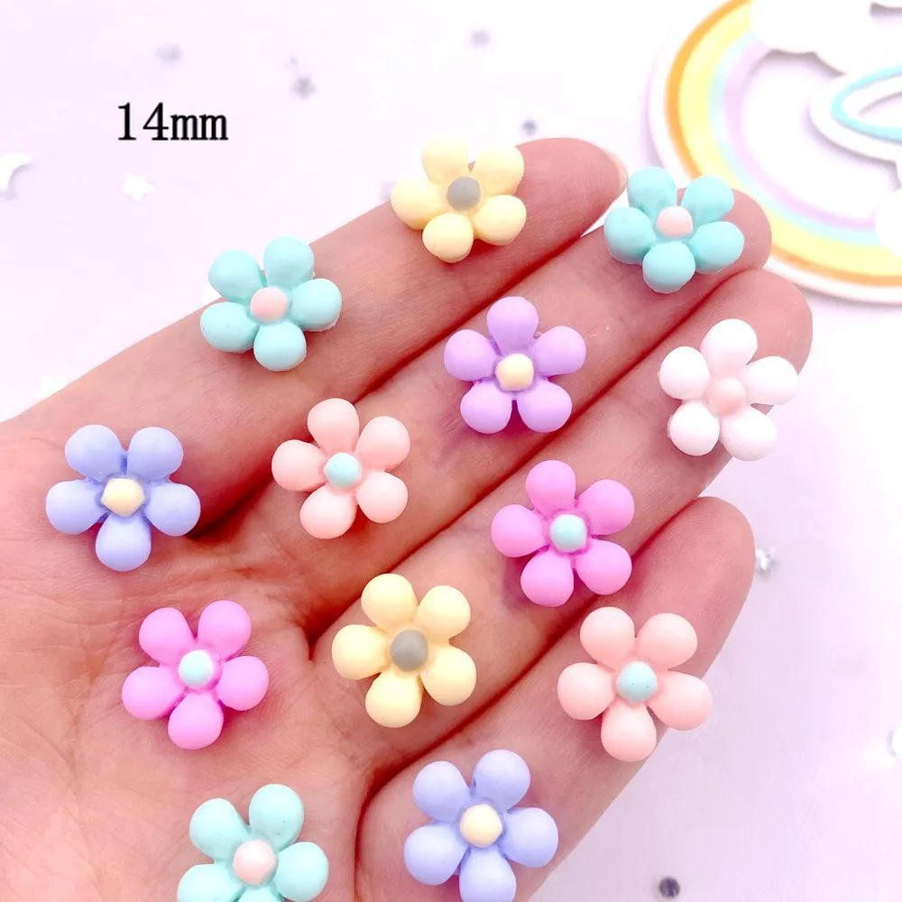 Spring Color 50Pcs 14mm Resin 3D Colorful Flower Flatback Figurines Scrapbook DIY  Hair Hoop Accessories Decor Crafts
