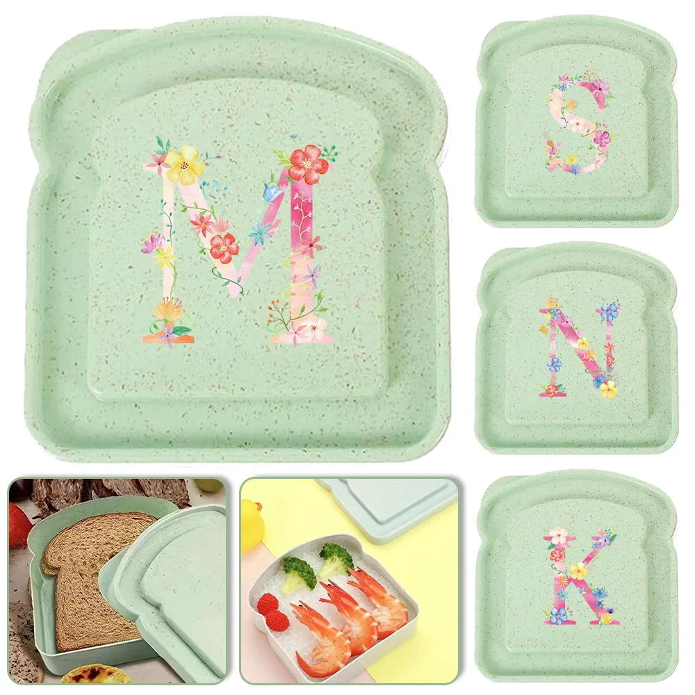 Toast Box Waterproof Lunch Bag Bread Storage Organizer Portable Sandwich Bento Case With Lid Food Container Pink Letter Pattern