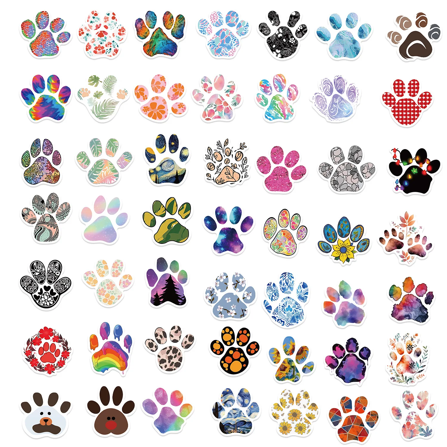 50PCS Paw Print Stickers Cute Cartoon Cat Dog Animals Pack | Cool Colorful Deacls Graffiti Vinyl PVC Waterproof