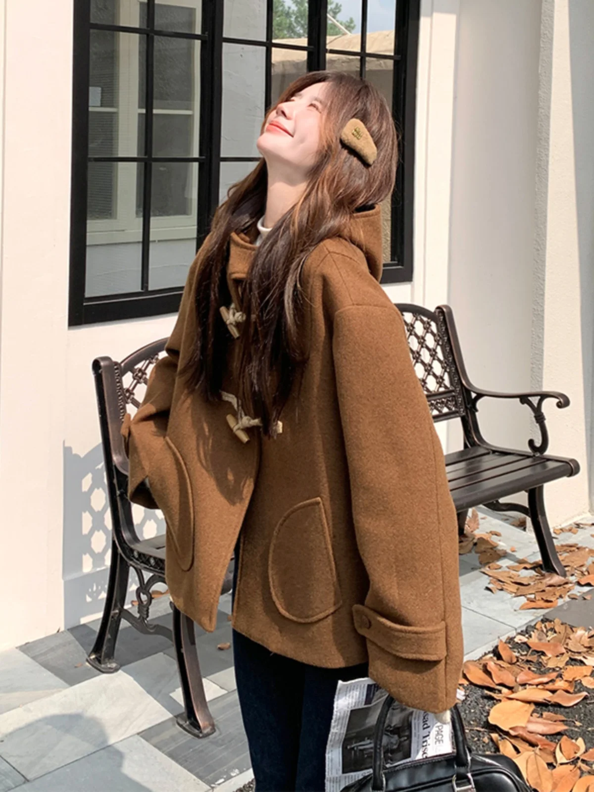 

Милый шерстяной пальто-жакет в корейском стиле для повседневной носки, с пуговицами, осенне-зимняя новинка