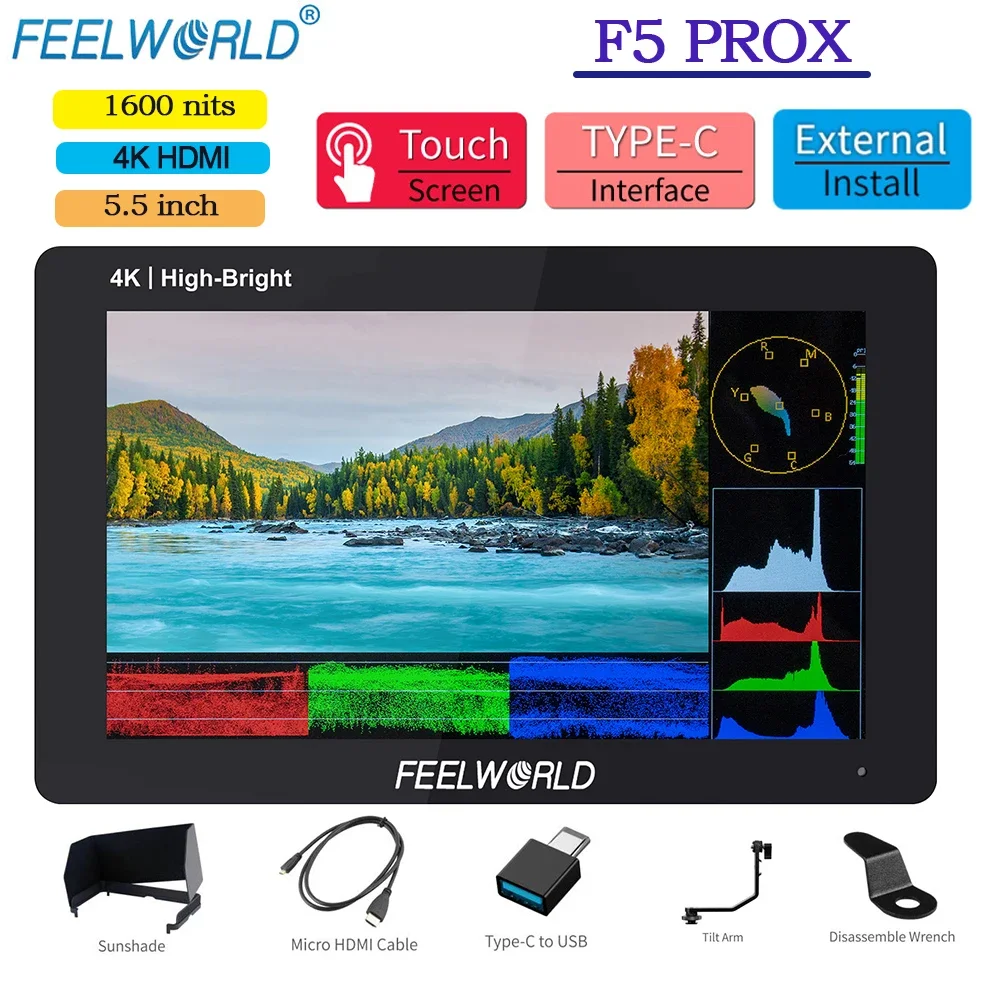 FEELWORLD F5 PROX 5.5 4KHDMI Monitor 1920x1080 F970 Installed power supply kit External wireless photo transmission light