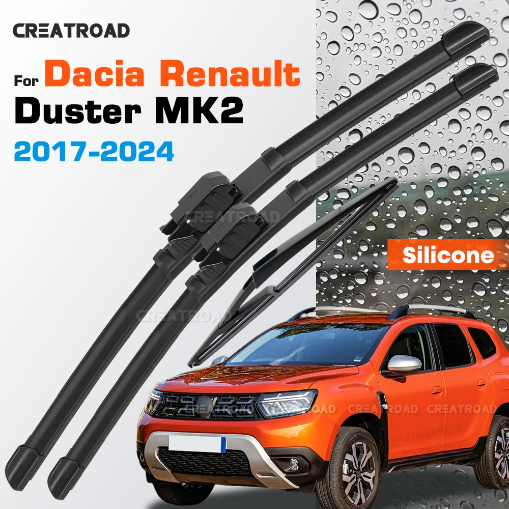 

Silicone Wiper Blades Fit For Dacia Renault Duster MK2 2017-2024 Coated Silent HD Wear-Resistant Windshield Wipers 24"+18"+12"