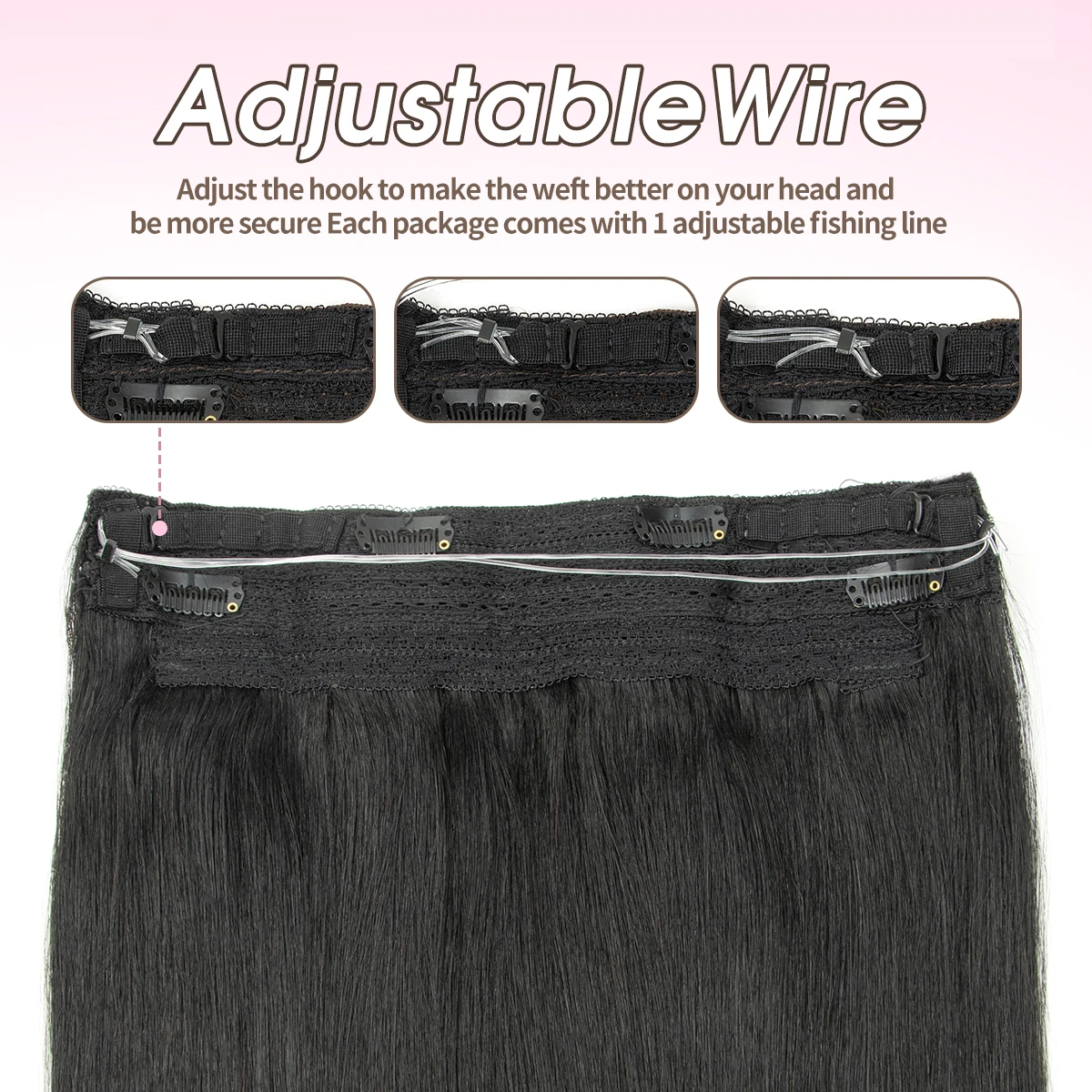 سلك شعر هالة أشقر في وصلات الشعر، شعر بشري مستقيم، خط سمكة، وصلات شعر طبيعية مع 4 مشابك لحمة #5