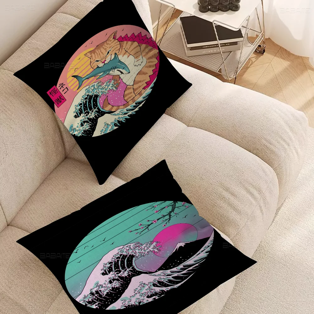 

Japanese Art Great Wave Cushion Cover Inches Farmhouse Decor Home Throw Pillow Covers For Couch Decorations