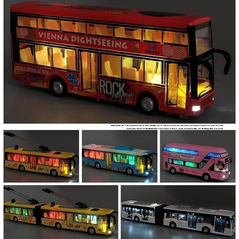 Bus children\'s toy bus large double-decker sightseeing bus simulation alloy door model car model