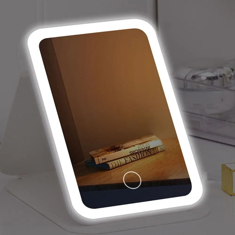 

Luminous Touch Makeup Mirror Dimmable Charging Desktop Cosmetic Mirror 3 Color Light Foldable Table Makeup Mirror Makeup