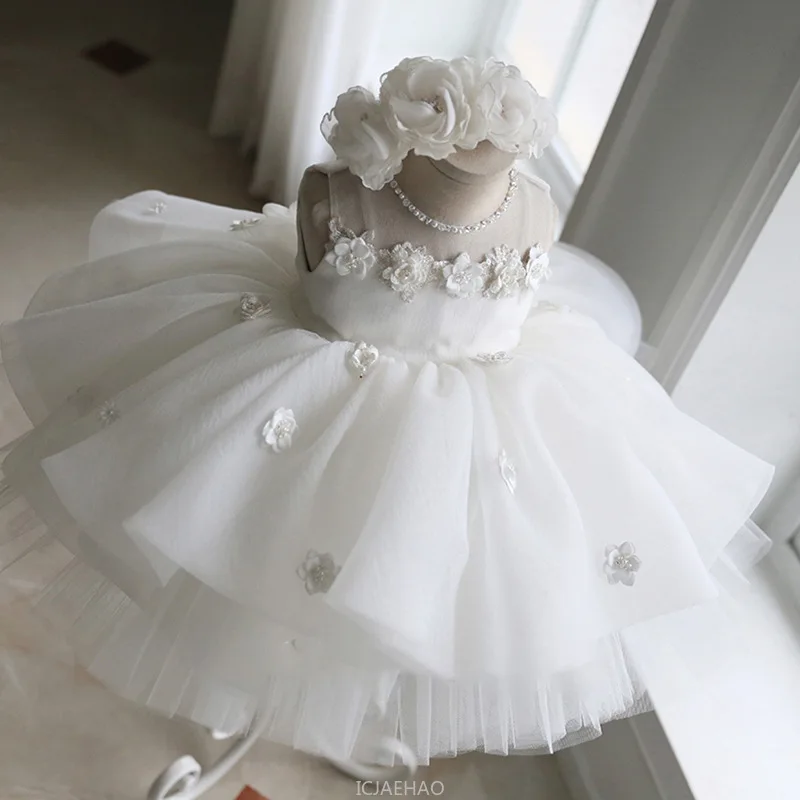 Wed Dress 2025 White Girls Birthday Princess Dresses Costume Children Vestido Tulle Wedding Gown Flower Girl Party Kids Outfit
