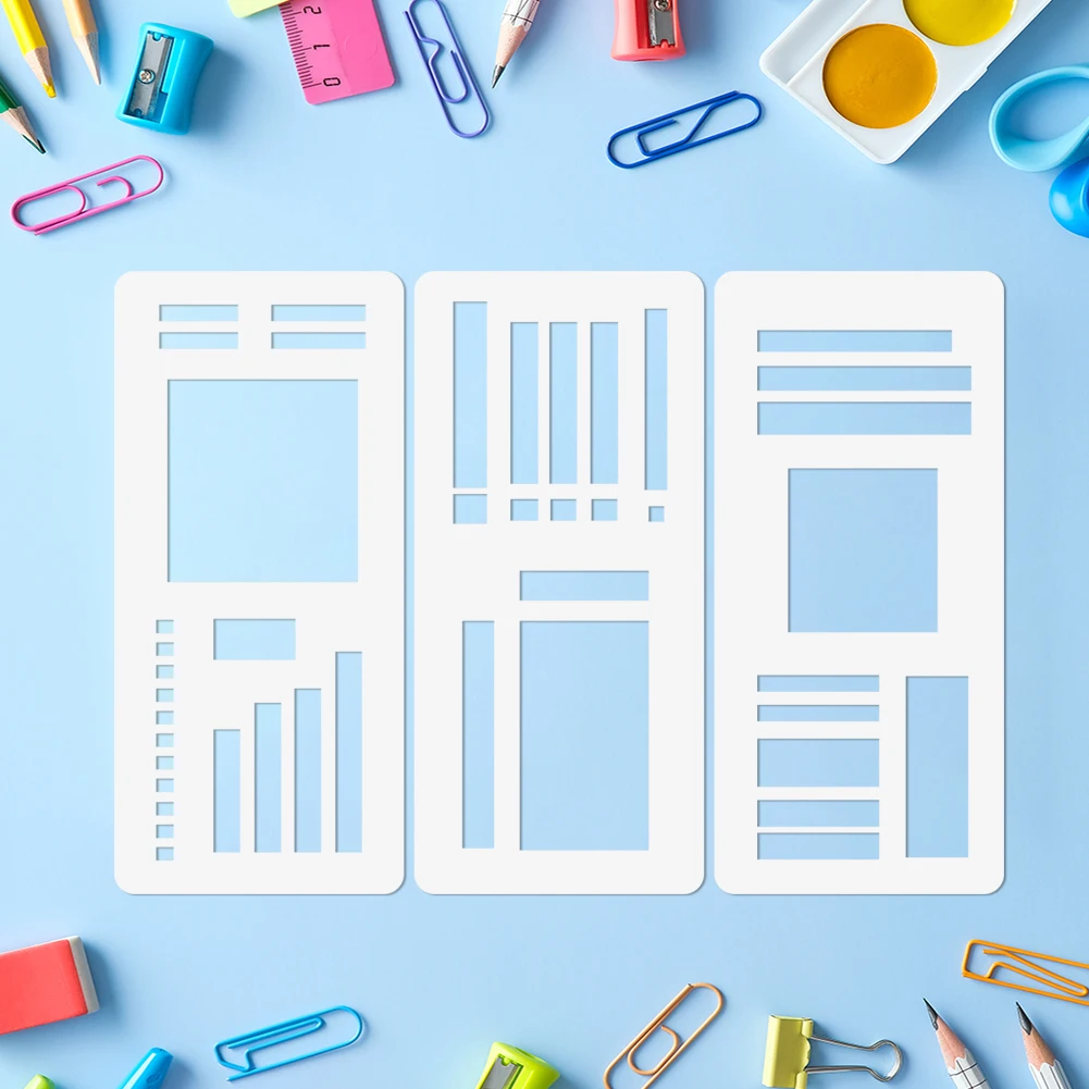 قالب تسجيل مرن مع شبكة نقطية 3 عبوات من أدوات صياغة الإستنسل مجموعة استنسل مصنوعة يدويًا قابلة لإعادة الاستخدام لقايا المجلات