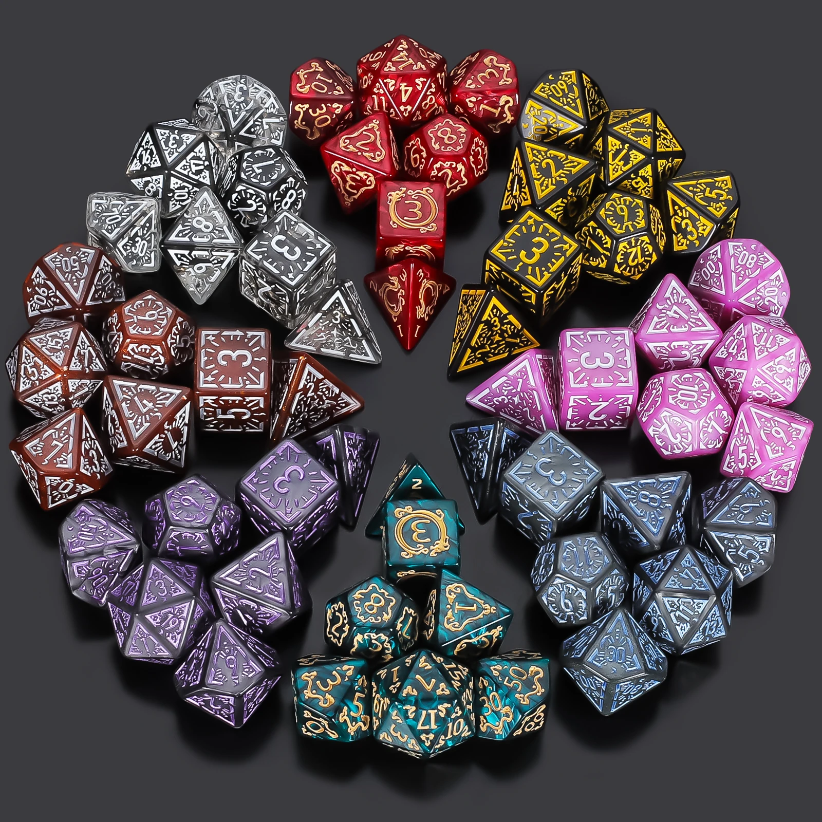DND Dice Set -7pc Carved Pattern Polyhedral Dice with Dice Bag for D&D RPG MTG Role Playing Table Party Games & DM & Dice Goblin view 3
