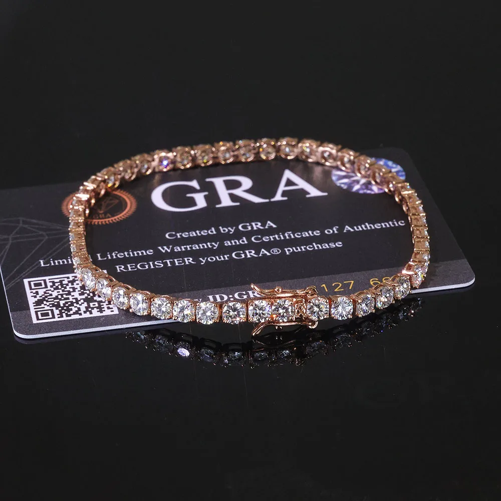 ESKEEM VVS Moissanite Tennis Bracelet Women Iced Out Round Brilliant Cut 925 Silver Rose Gold Plated Jewelry Gift for Party view 3