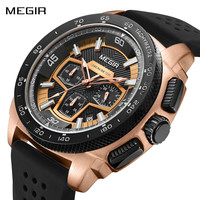 MEGIR Chronograph Men Sport Watches Fashion Silicone Strap Quartz Wristwatch Waterproof Man Clock 24-hour Relogio Masculino 2056