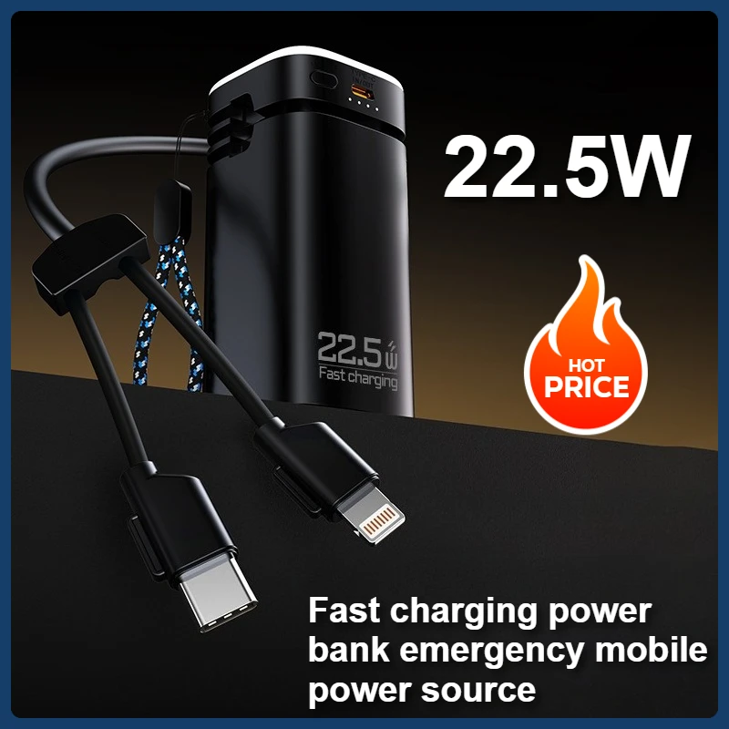 

Трансграничный новый аккумулятор для сверхбыстрой зарядки 22,5 Вт, аварийный аккумулятор для кемпинга, встроенный кабель, мобильный источник питания