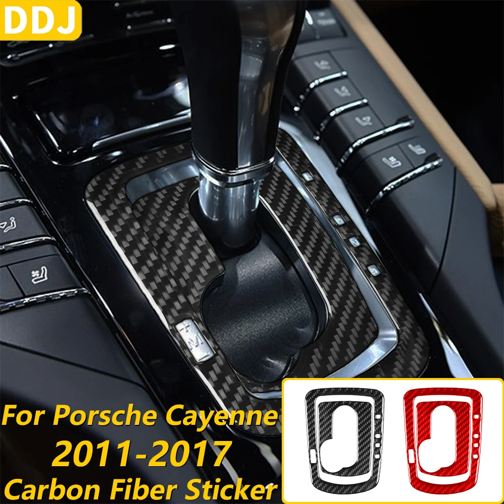 For Porsche Cayenne 958 92A 2011-2017 Carbon Fiber Central Gear Shift Control Panel Cover Decorative Set Car Accessories Sticker