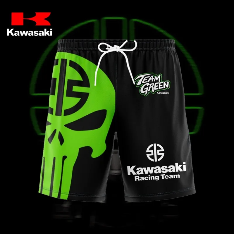 2025 new shorts, men's Kawasaki motorcycle 3D printed shorts, quick drying breathable shorts, hot selling, high-quality vacation
