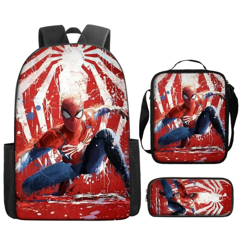 New Spidermans Backpack Student Backpack Large Capacity Breathable Lightweight Anime Cartoon Backpack Lunch Bag Pencil Case