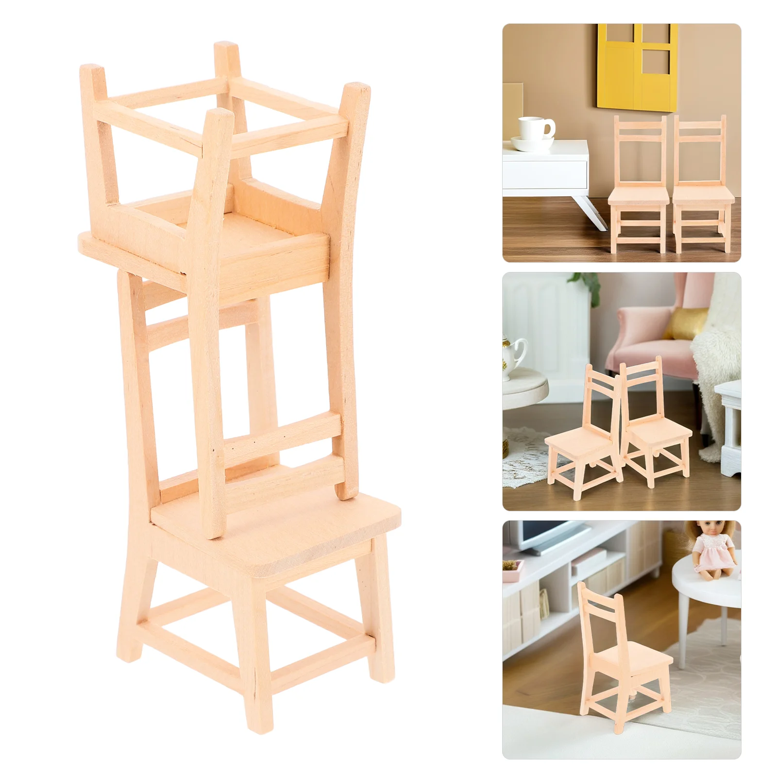 2 pezzi in miniatura sedie in legno figurine piccoli accessori per mobili carino decorativo casa soggiorno forniture non