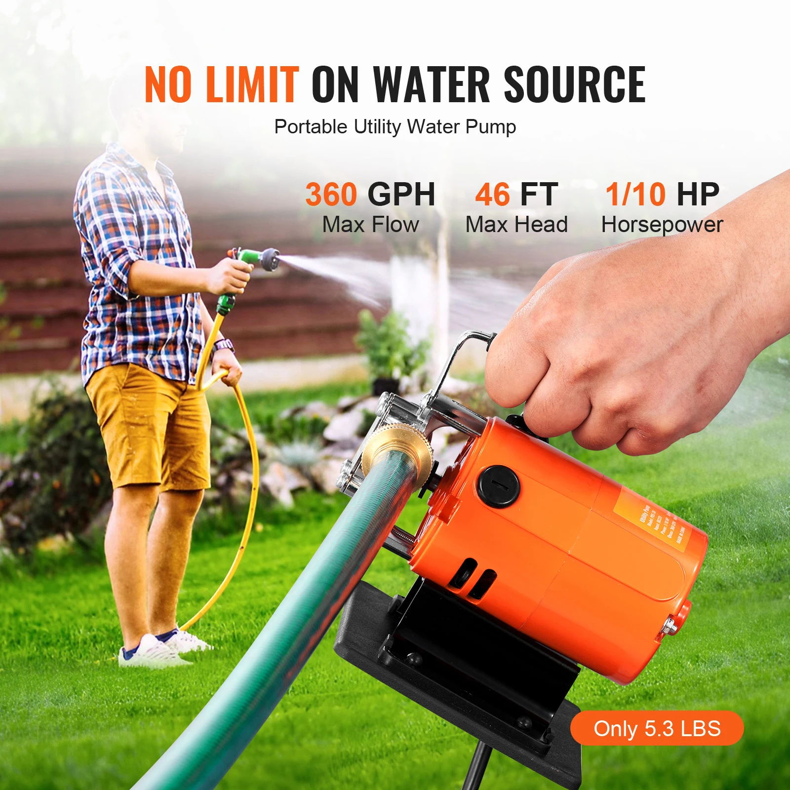 SucceBuy Water Transfer Pump 120V AC 360GPH 1/10 HP Portable Electric Utility Pump for Garden Rain Barrel Pool Pond Aquarium