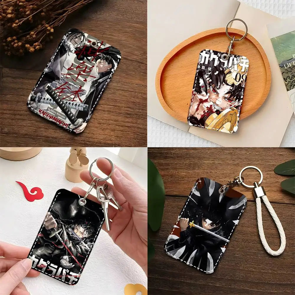 1pc Classic Anime K_Kagurabachi Card Case Keychain Access Card Bag Key Tag Ring Leather Card Holder Key Ring Access