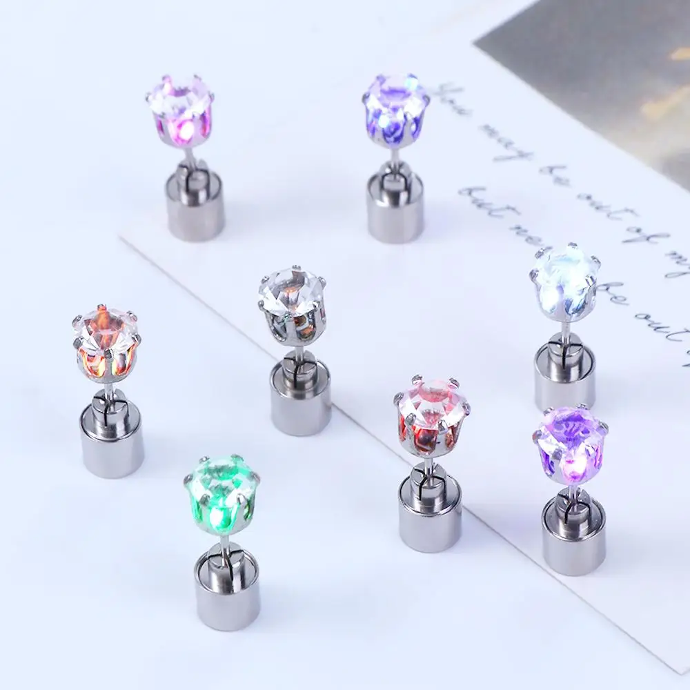 Rhinestones Men Earrings LED Luminous DJ Dance Party Female Ear Studs Diamond Earrings Glow Earrings Light Up Earrings