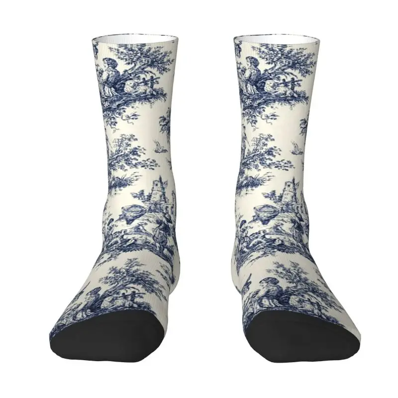 

NOMADES Artsy винтажные модельные носки Toile De Jouy для мужчин и женщин, теплые забавные новинки, темно-синие и белые носки для экипажа