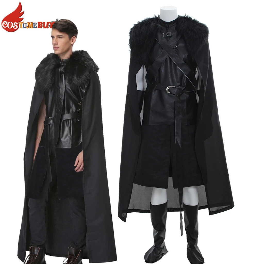 Movie TV Night Watch Jon Lord Cosplay Black Outfits North King Snow Cloak Suit Men's Medieval Costume