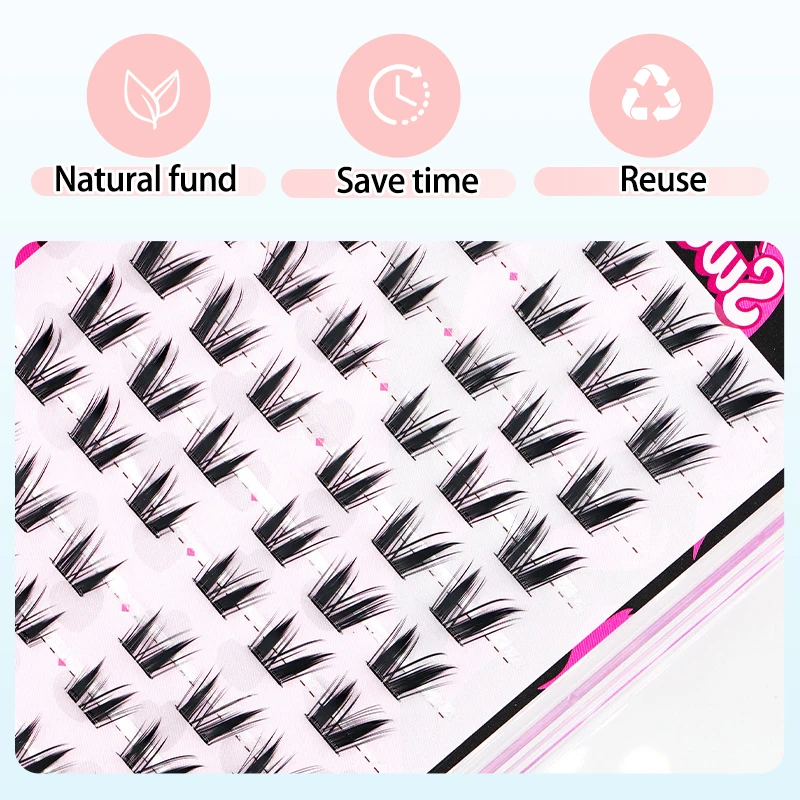 10 行 60 クラスター自己粘着まつげクラスターまつげ接着剤なし個別まつげソフトまつげクラスター再利用可能