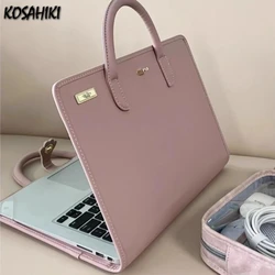 Pink Girls Casual All Match Simple Top-Handle Bags Korean Solid Trendy Chic Laptop Bag Sweet Y2k Fashion Travel Women's Handbags