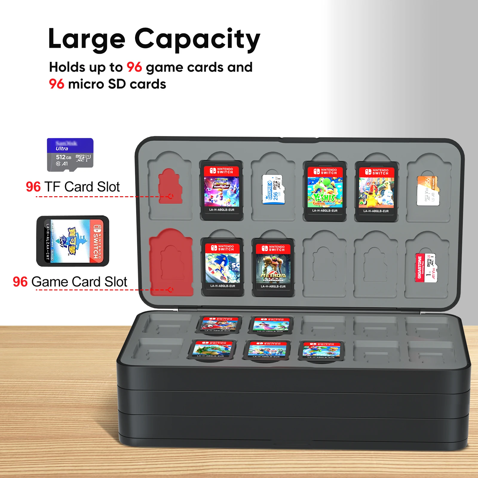 Game Card Storage Box para Nintendo Switch, OLED, Lite Game Cards, estojo magnético, acessórios, nova chegada, 96 em 1