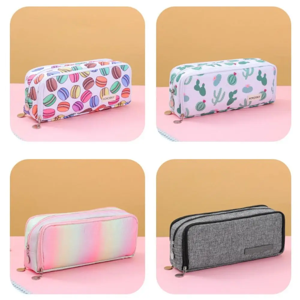 Portable Large Storage Pencil Bag Zipper 3 Compartment Pen Case Creative Cute Pencil Pouch Office