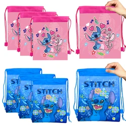 12 Uds. Bolsas de regalo Lilo & Stitch, mochila no tejida, bolsa con cordón ajustable, caja de regalo con decoración para fiesta de cumpleaños de Ángel de punto rosa