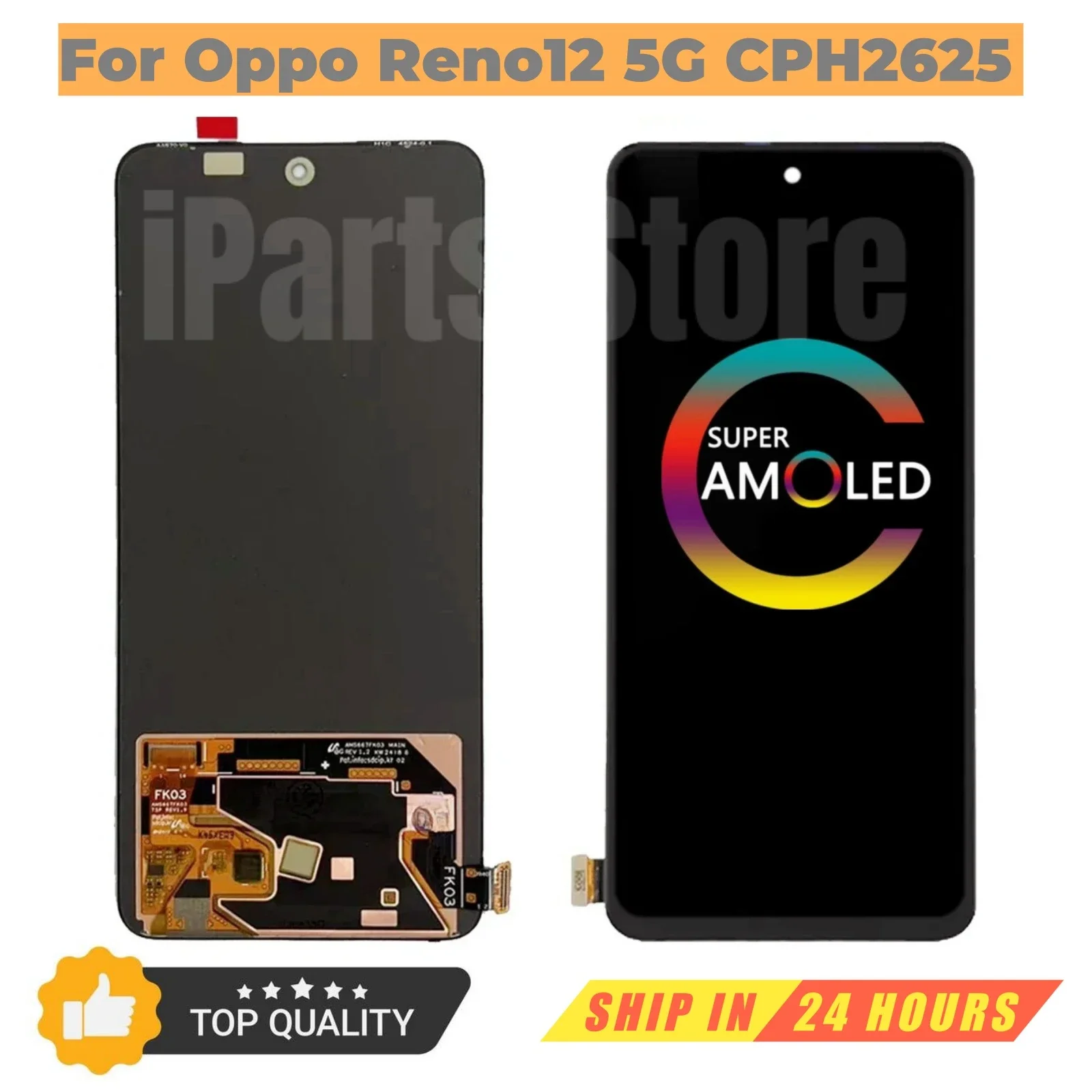 

iParts Replacement New Display For Oppo Reno12 Reno 12 CPH2625 5G AMOLED Touch Screen Digitizer Assembly Black OEM Repair Parts