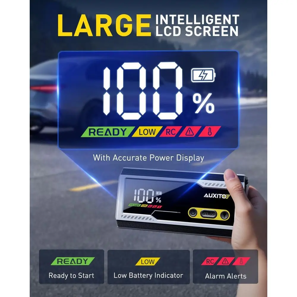 6000A Jump Starter, 12V Car Battery Jump Starter, Up to All Gas & 12L Diesel Engine with LED Display, Portable Jump Box with 3 M