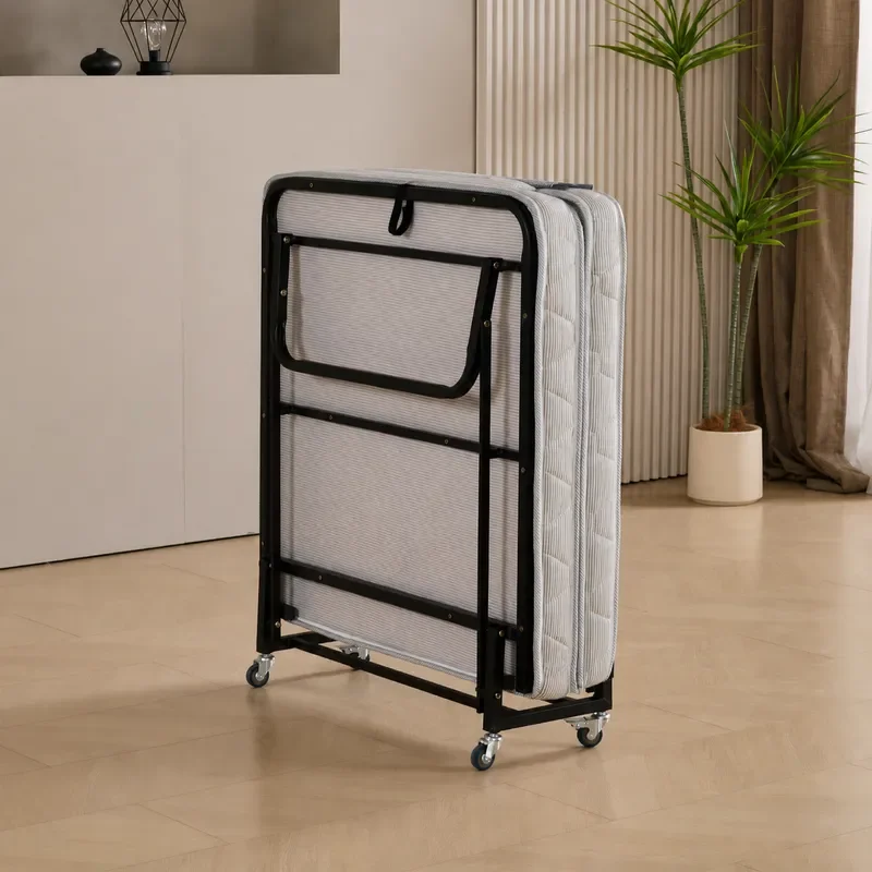 Simple Metal Rollaway Bed Single Folding Extra Bed for Dormitory Hotel Multifunctional Portable Guest Bed Space Saving