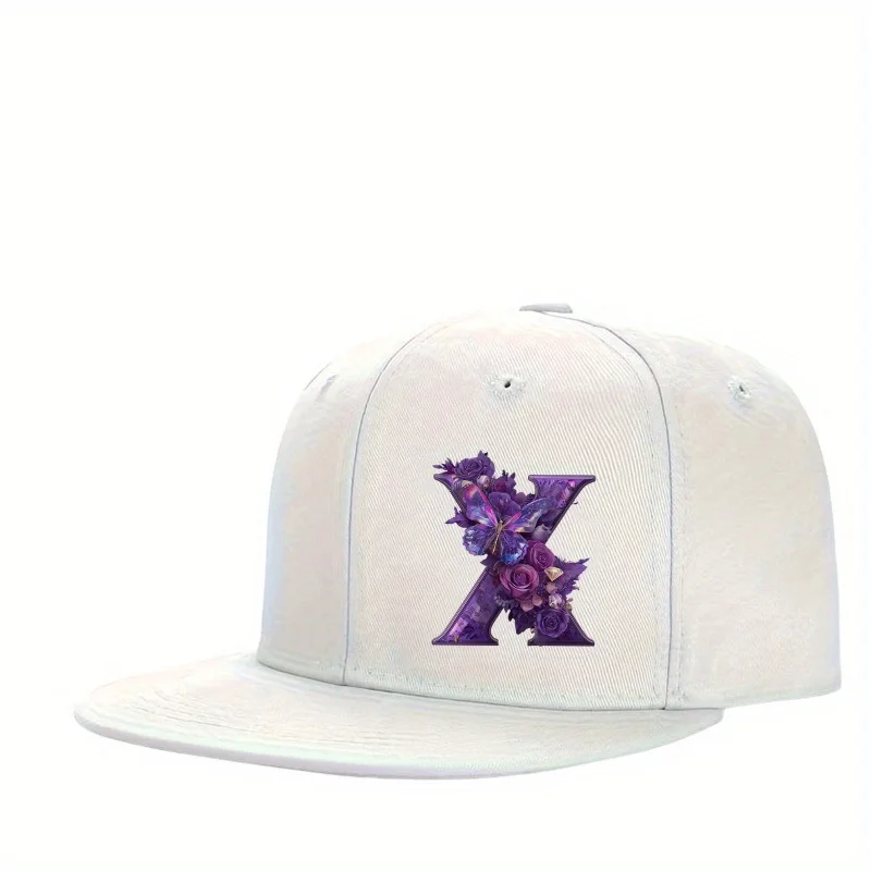 1pc of Streetwear Snapback Baseball Cap with X Letter Print and Butterfly Rose, Available in Multiple Hip-hop Streetwear Colors