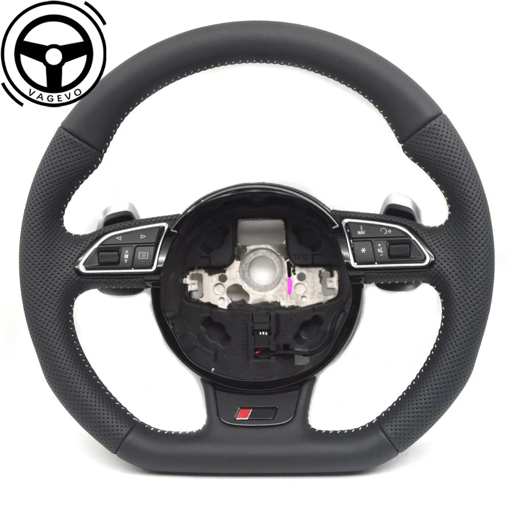 

Full leather perforated multifunction steering wheel For Audi A4 B8 leather flat bottomed steering wheel with shift paddles